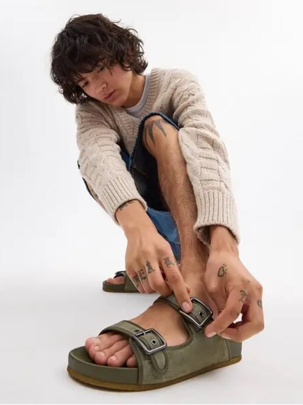 Coach Men's Olive Suede Double-Buckle Slide Sandals